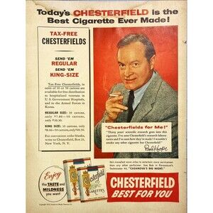 Chesterfield Cigarettes "Best for you" Bob Hope Vintage Print Ad 1954